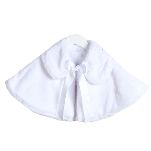 Sweet Kids Little Girls White Satin Tie Collared Elegant Faux Fur Cape 2-6 - SophiasStyle.com